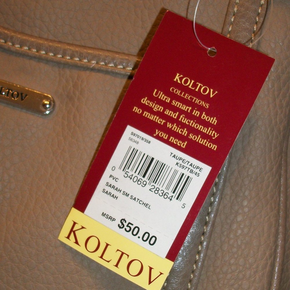 KOLTOV "Sarah" Taupe Faux Leather Satchel NWT 9.5"L x 7"H x 3"D Crossbody Strap - Picture 5 of 14